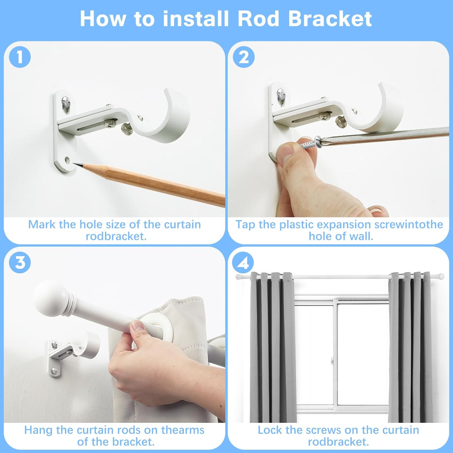 Curtain Rods for Windows 16 to 150 Inches, Curtain Rod Max Adjustable Length of 160 IN, 1" Diameter Drapery Rods Round Finials, White, Pack of 2