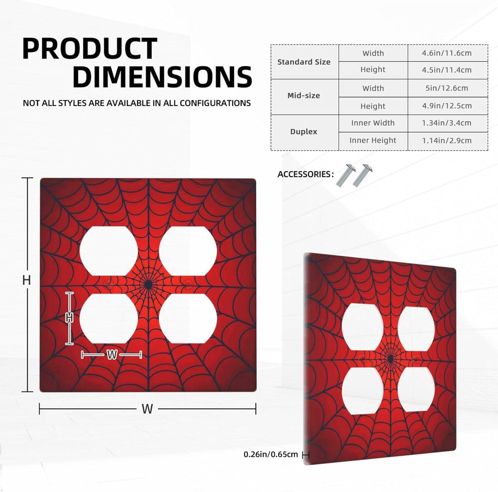 Red Spider Web Black Line Simplicity Outlet Covers 2 Gang Double Duplex Decorative Light Switch Covers Electrical Wallplates Socket Faceplate For Kids Room Home Decor