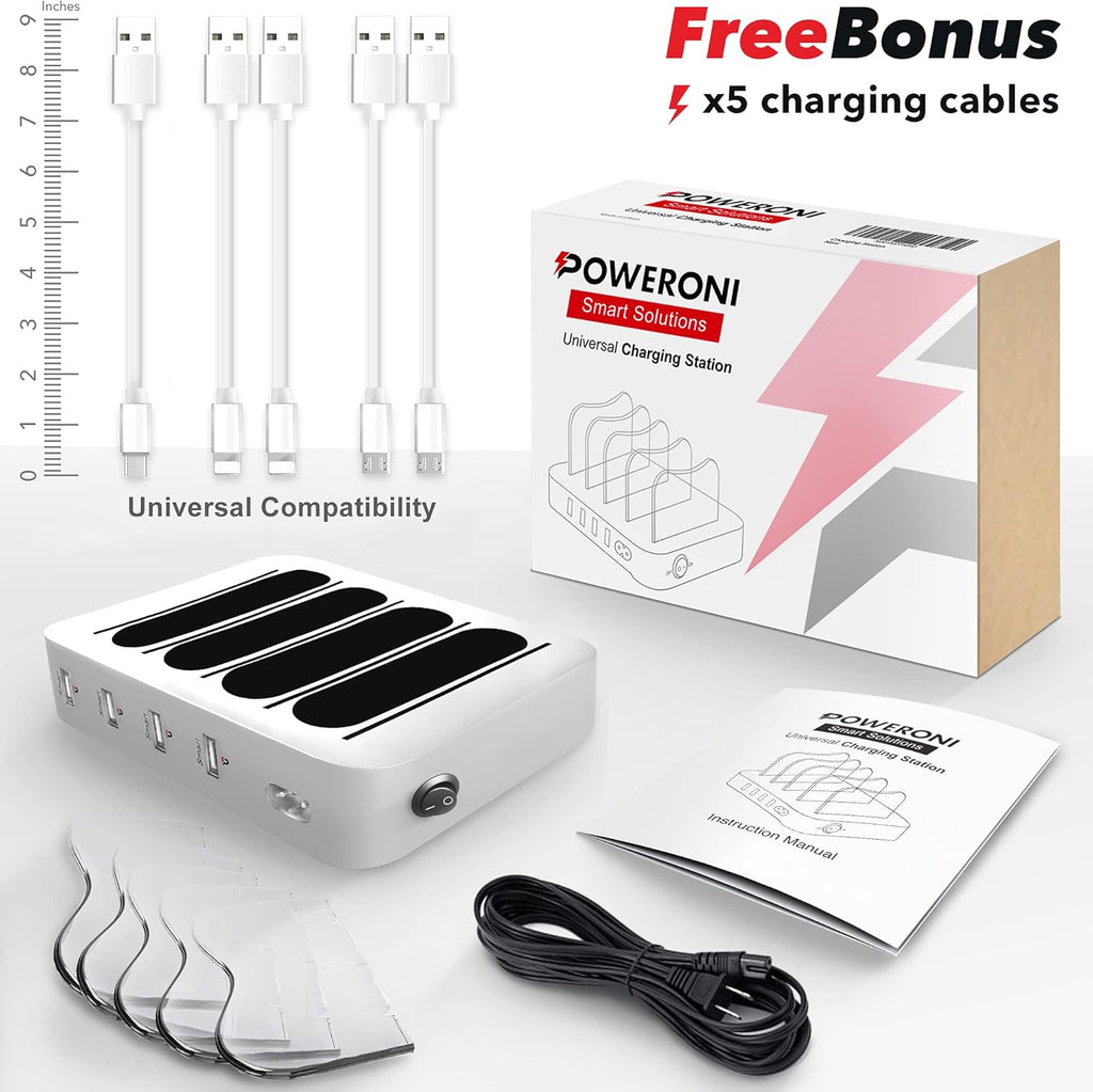 4 Port Charger Station - Fast Charging Dock for Multiple Devices Apple - Multi Device USB Charging Station - Compatible with Apple iPad, iPhone, Android, and Tablet - Charging Rack