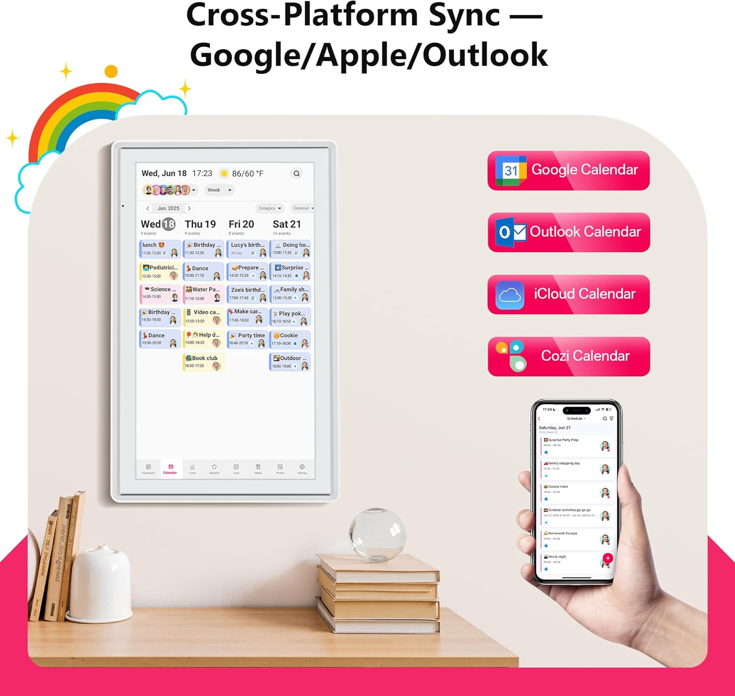 21.5 Inch Family Digital Calendar - Chore Chart, Meal Planner, Photo Display, FHD Interactive Touchscreen with LED Reminder, Wall & Desk Mount Smart Electronic Planner