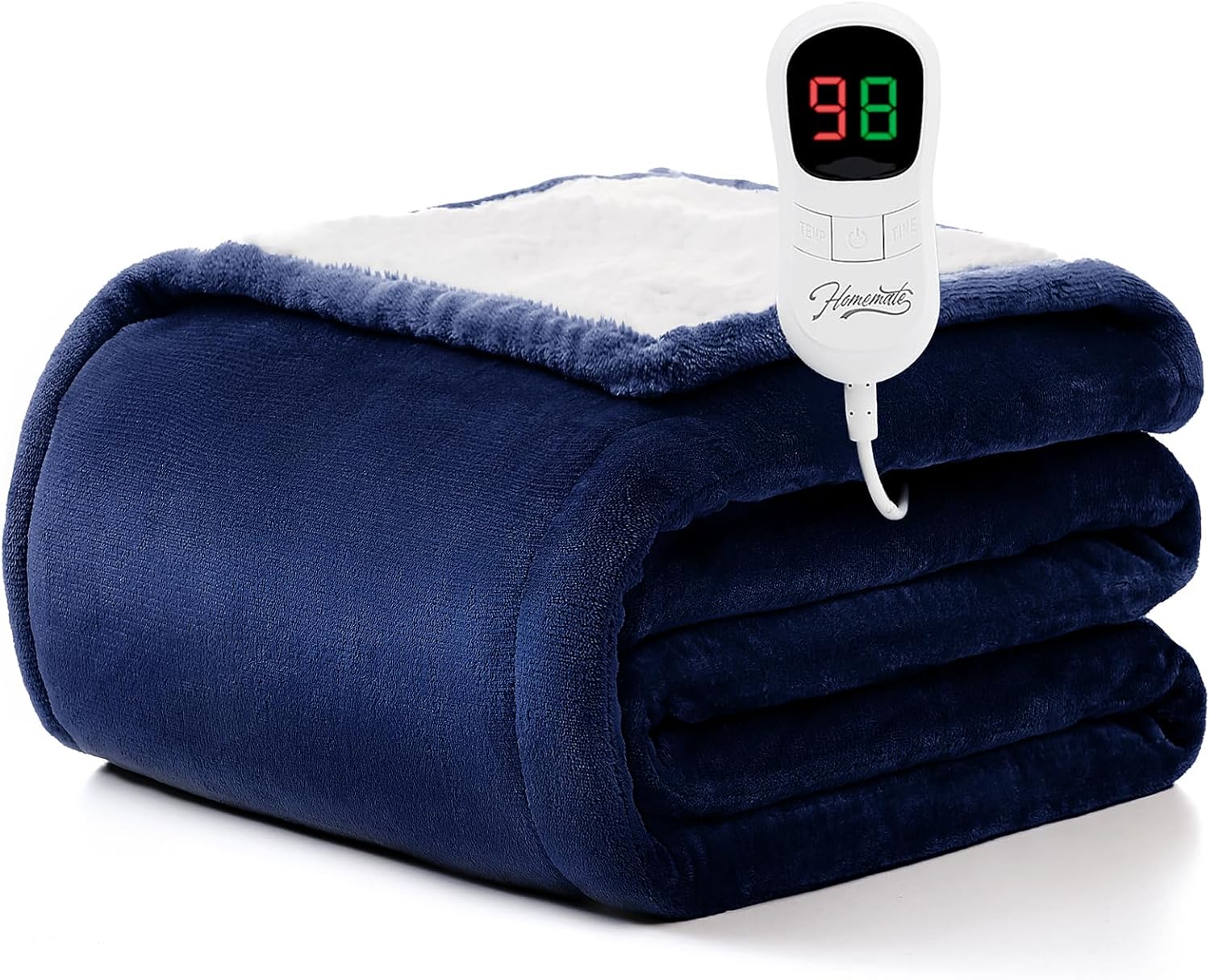 Homemate Electric Heated Blanket Full Size - 72"x84" Heating Blanket Full Size 1/2/4/6/8 Hours Auto-Off 10 Heat Level Over-Heat Protection Flannel Sherpa ETL Certification