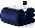 Homemate Heated Blanket Electric Throw - 50/''x60/'' Heating 1/2/4/6/8 Hours Auto-Off 10 Heat Level Over-Heat Protection Flannel Sherpa Heater ETL Certification, Blue