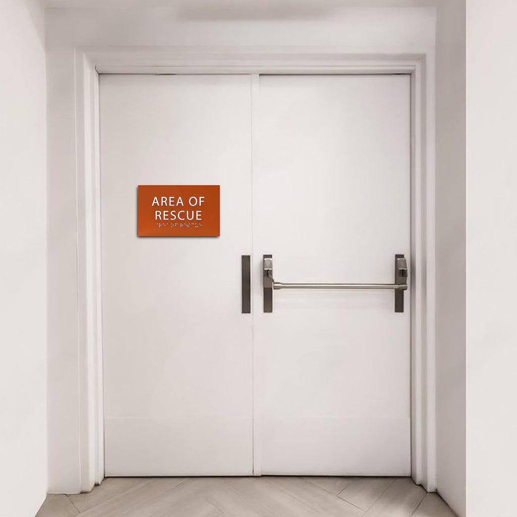 6" X4" Area of Rescue Sign - ADA Compliant Tactile Graphics Grade 2 Braille Text Wall Sign | Emergency Assistance, Refuge Place Sign for Schools, Offices, Apartments & Restaurants
