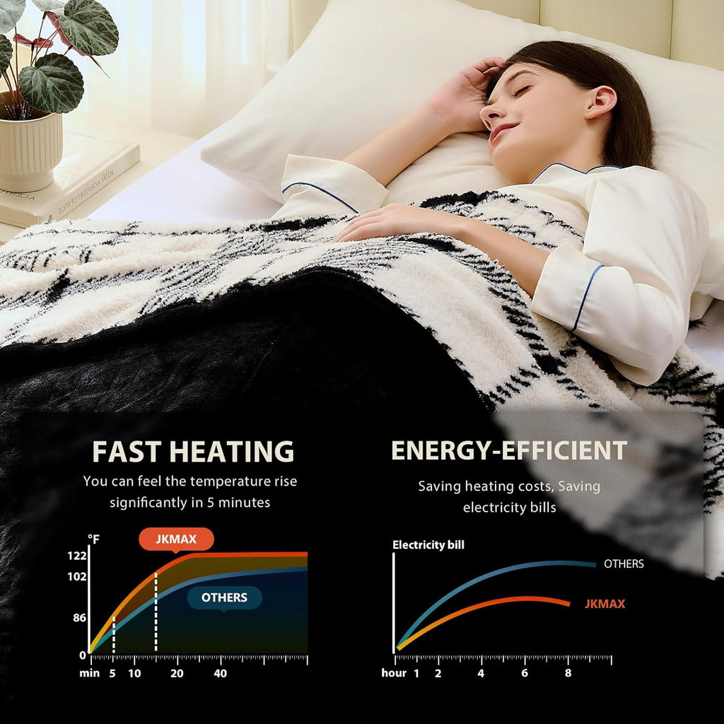 Heated Electric Blanket Full Size - 72"x84" Flannel Heating Blanket with 10 Heating Levels & 5 Time Settings Over-Heat Protection, Winter Warmer for Adults with ETL Certification（Black）
