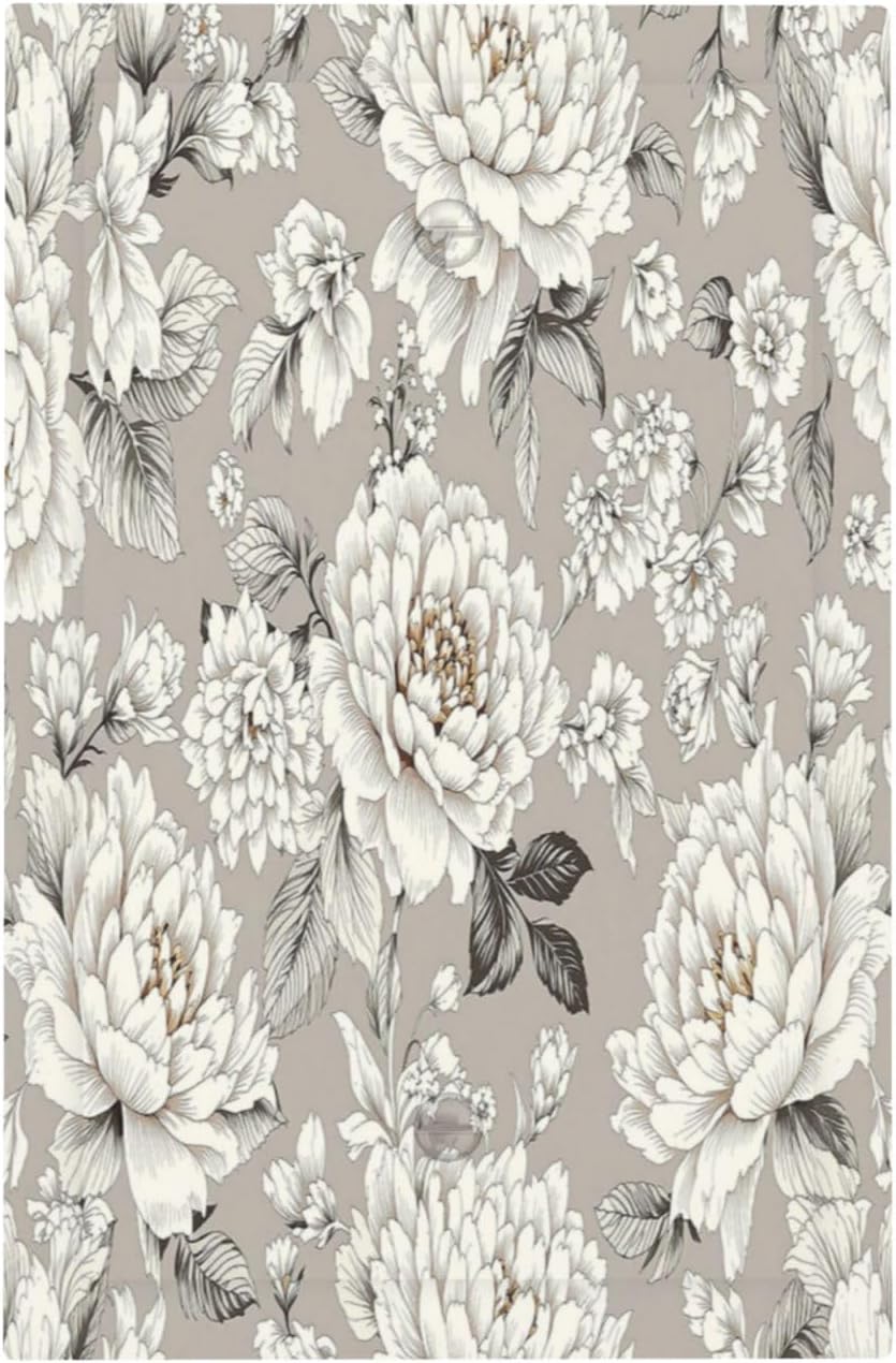 White Poppies Floral Modern Grey Peonies Flowers Light Switch Cover Plate 1 Gang No Device Blank Decorative Switch Plate Electrical Wall Plates Faceplate for Bedroom Bathroom Decor