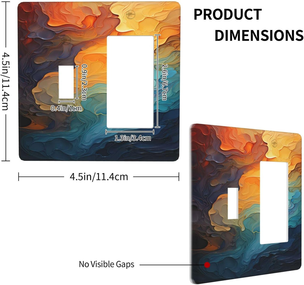 Abstract Colorful Modern Luxury Rainbow 2 Gang Combo 1 Toggle 1 Rcoker Light Switch Covers Decorative Switch Plates Electrical Switch Plates and Outlet Covers for Home Art Decor 4.5 X 4.5 IN