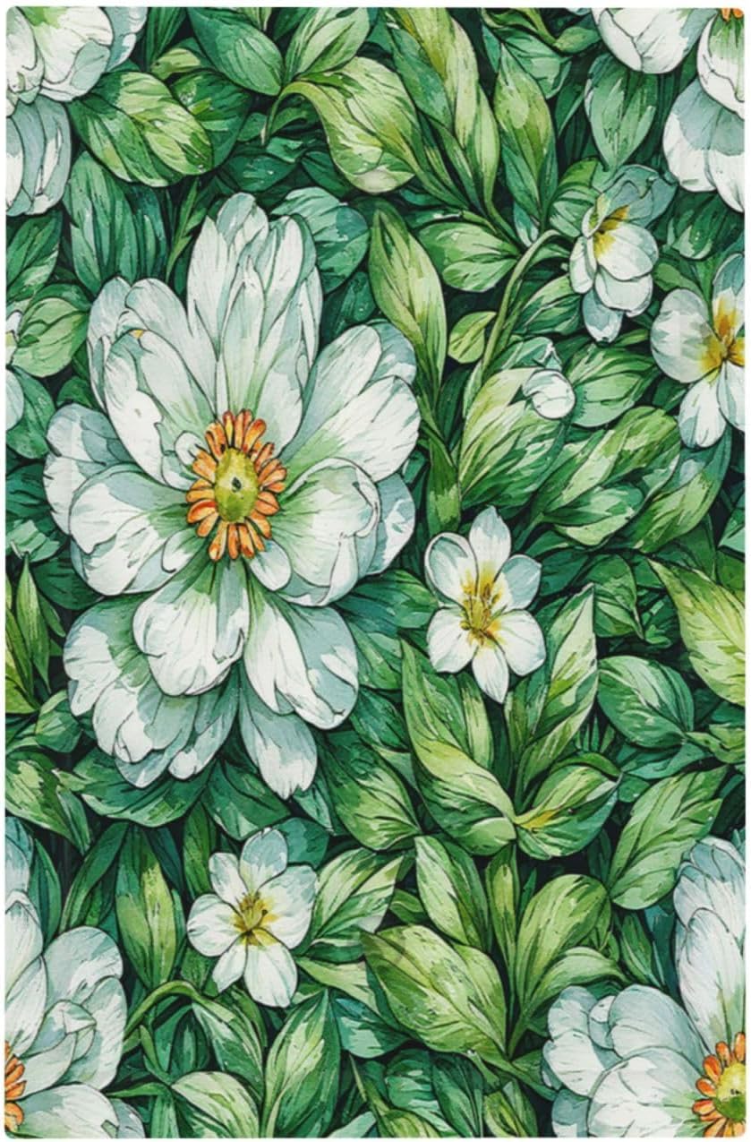 Vintage Floral White Flowers Green Plants Leaves Light Switch Cover Plate 1 Gang No Device Blank Decorative Switch Plate Electrical Wall Plates Faceplate for Bedroom Bathroom Decor