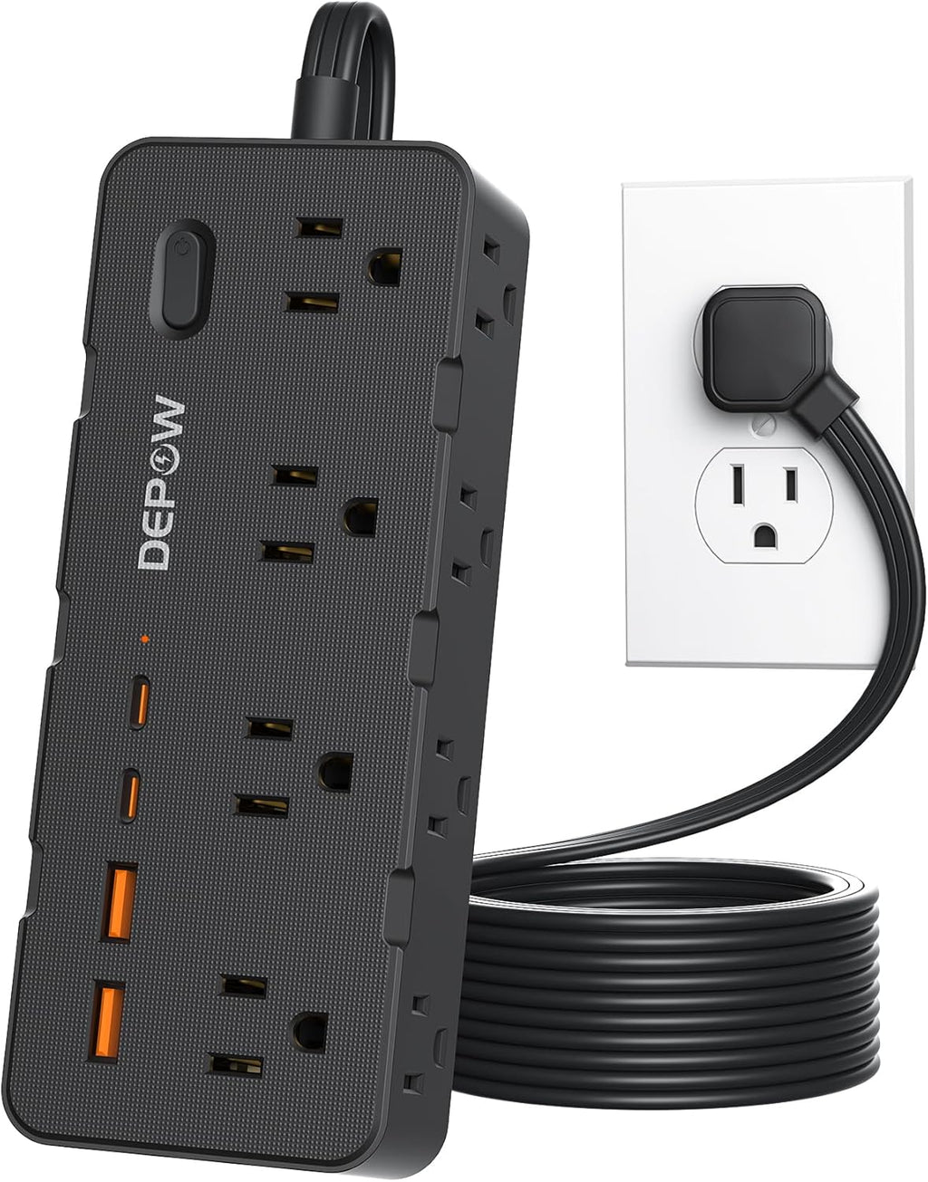 Power Strips with Surge Protection, 5FT Extension Cord with Multiple Outlets-8 AC Outlets 4 USB Ports (2 USB C), Flag Plug, 1700 Joule Surge Protector for Home Office, Black