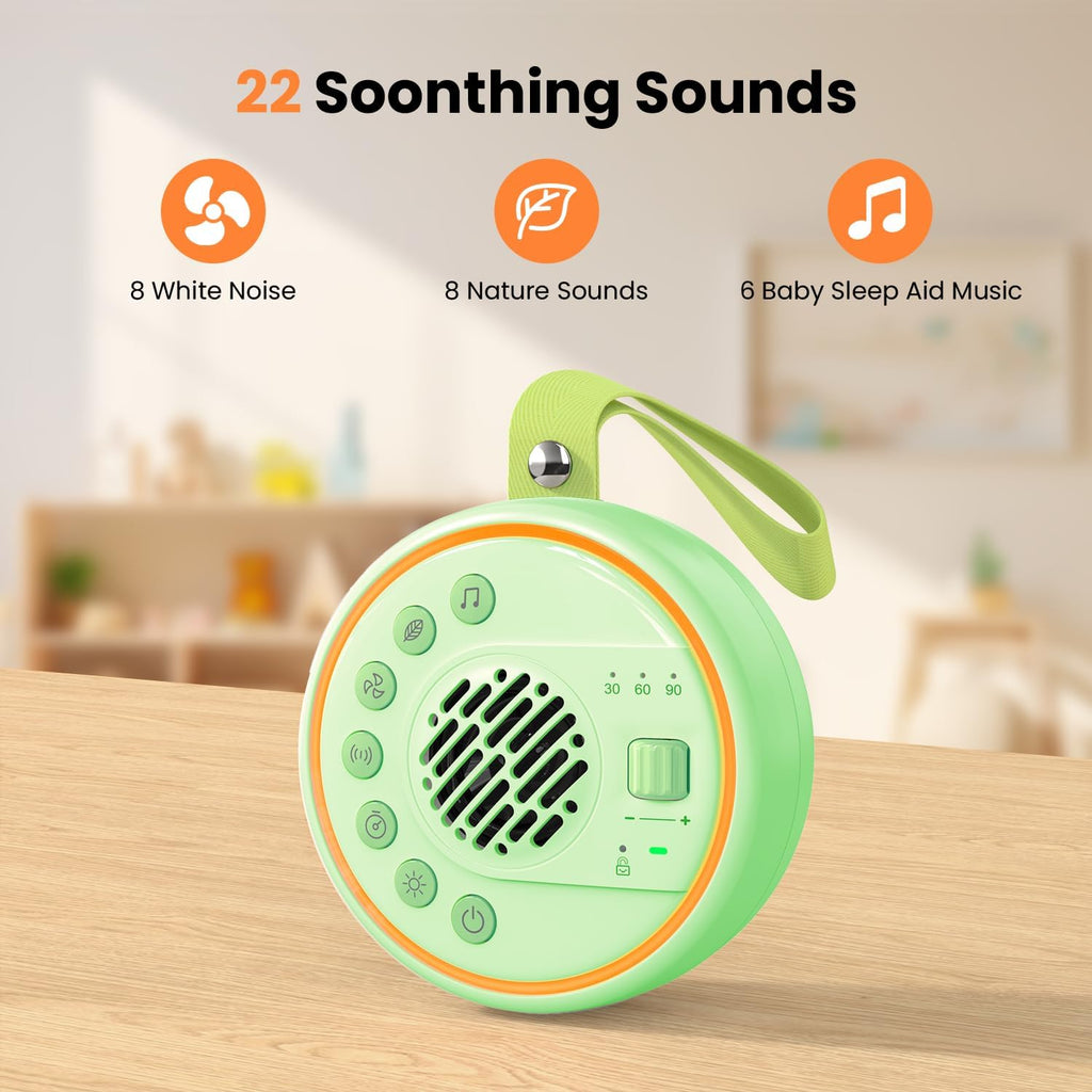 White Noise Machine Portable Sound Machine with 22 Soothing Sounds for Kids Adults, 4 Modes Night Light,3 Sleep Timer,Sound Therapy for Home Office Travel,Green
