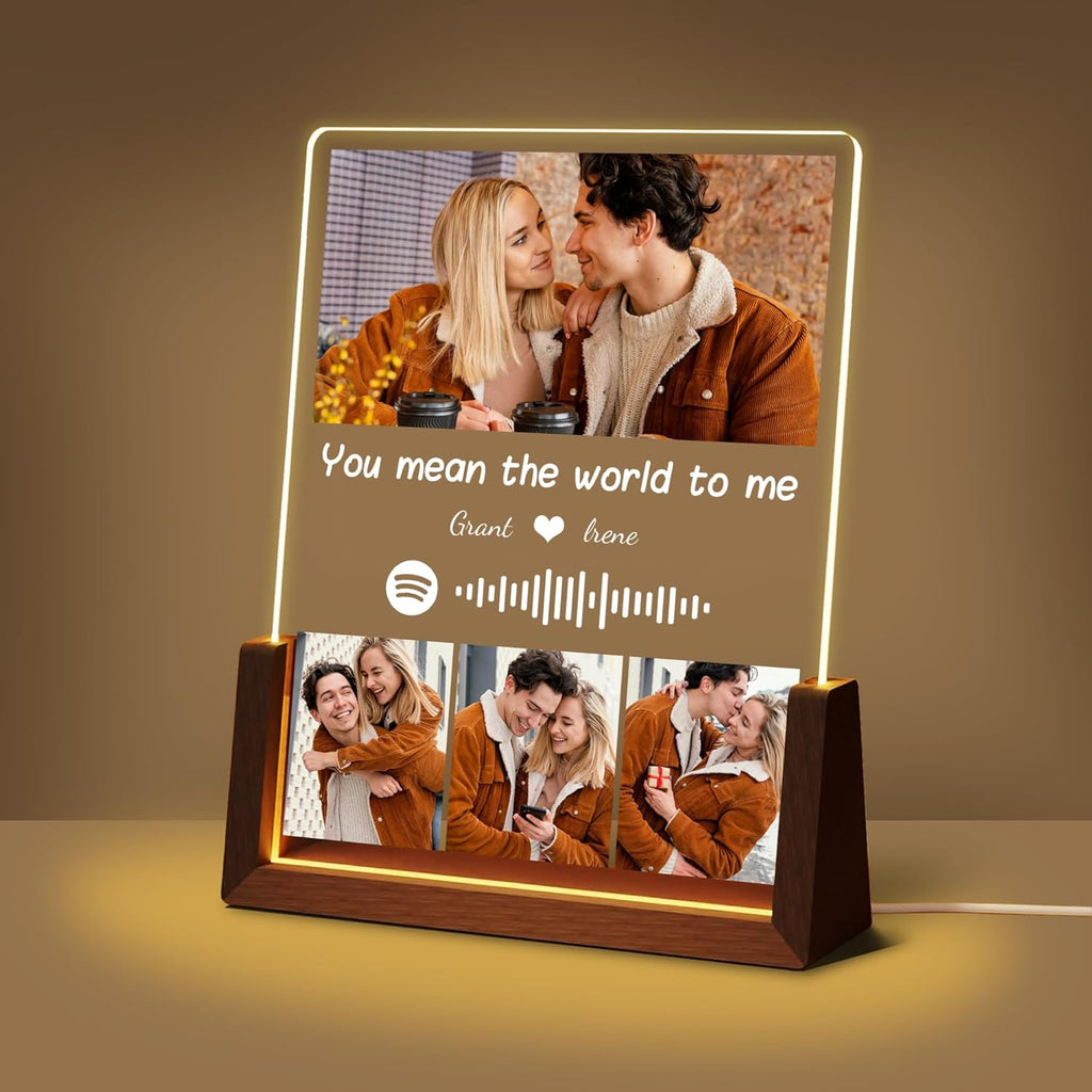 Personalized Couple Birthday Gifts For Boyfriend Girlfriend Him Her, Custom Acrylic Spotify Plaque With Photo Name, Customized Light Up Picture Frame, Anniversary Christmas Gifts For Women Men