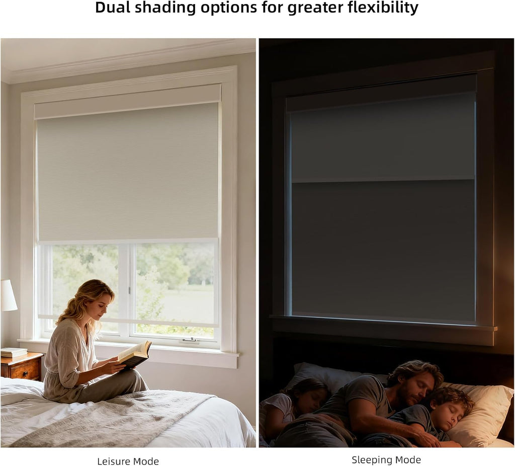 ZSTARR Motorized Day and Night Dual Smart Blind for Window with Valance Rechargeabl Motor,Blackout Roller Shade Custom Size,with Valance Suitable for Home,Office (Full Blackout Light Coffee)…