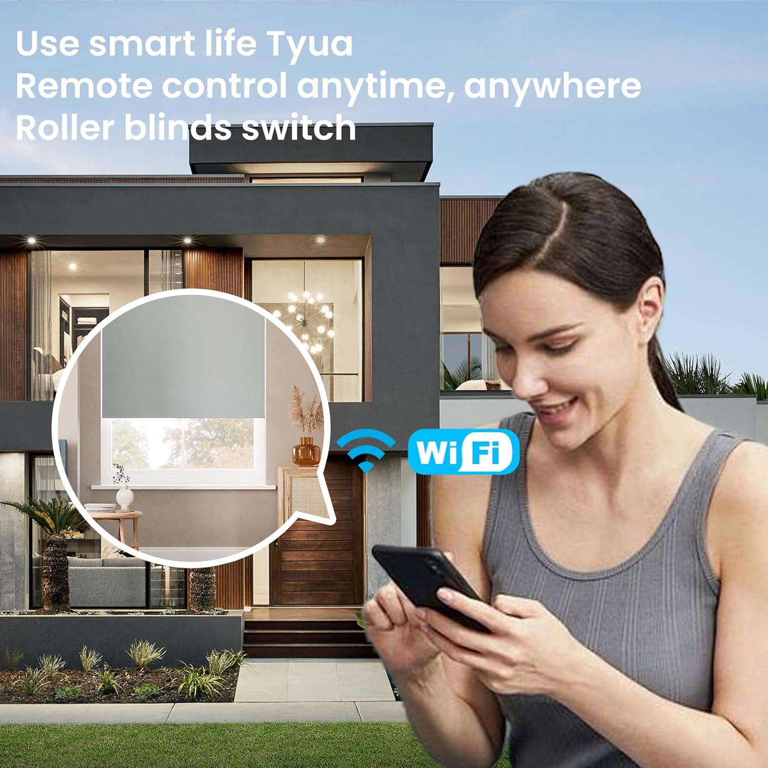 Smart Roller Shutter Switch 118X72X34MM Need Neutral Wire,2.4GHz WiFi Roller Shutter Switch, Tempered Glass Panel, Compatible with Alexa and Smart Life, Black WiFi-Roller Shutter