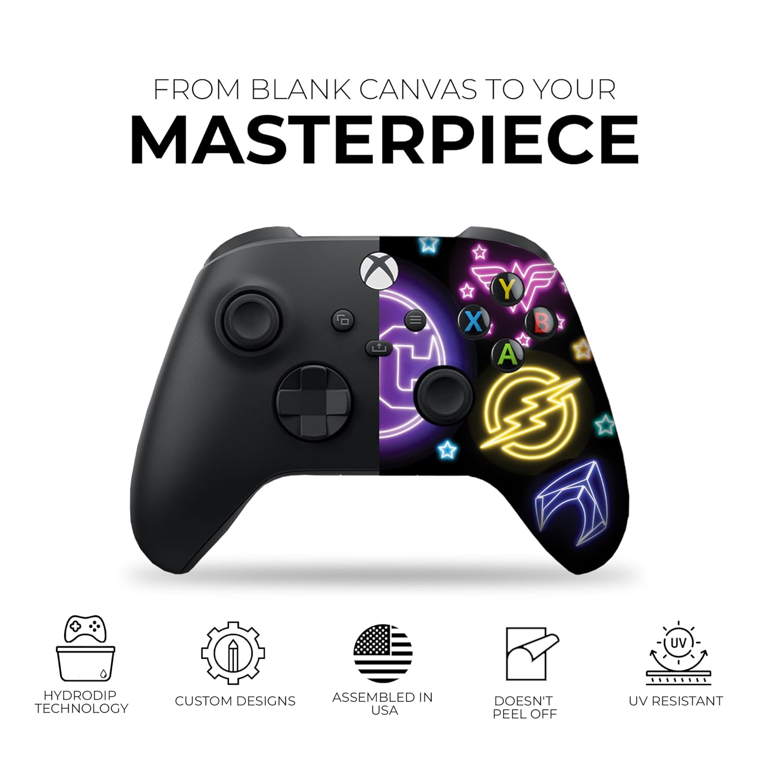 DreamController DC Comiic NEON Custom X-box Controller Wireless compatible with X-box One/Series X/S Proudly Customized in USA with Permanent HYDRO-DIP Printing (NOT JUST A SKIN)