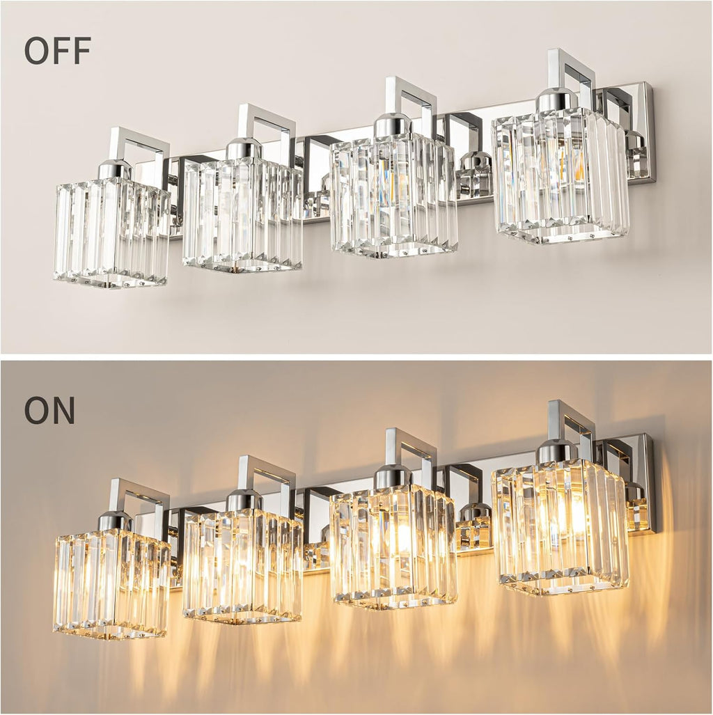 Modern Bathroom Vanity Light 4-Lights Chrome Crystal Wall Lamp Bathroom Modern Crystal Vanity Lighting