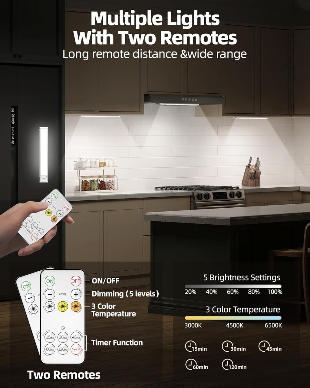 6Pack 12inch Under Cabinet Lighting, Rechargeable Motion Sensor Light Wireless Indoor, Dimmable 3 Color Temps Closet Lights with Remote, Indoor Under Counter LED Lights for Kitchen, Stairs