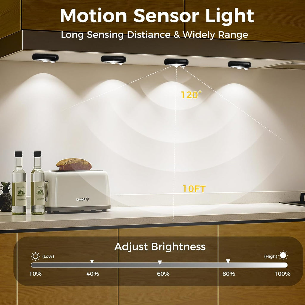 LED Motion Sensor Puck Lights, Small Rechargeable Under Cabinet Light, Dimmable Daylight White Closet Lights, Wireless Under Cabinet Lighting for Drawer, Kitchen (6 Pack)