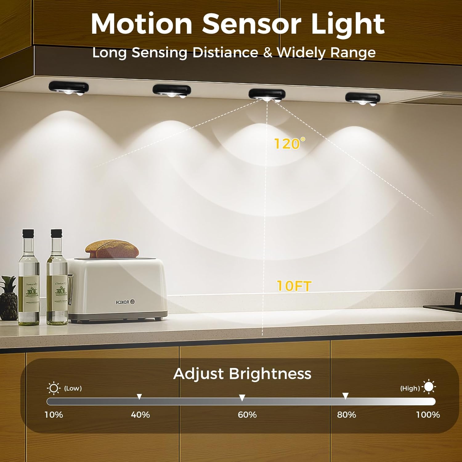 LED Motion Sensor Puck Lights, Small Rechargeable Under Cabinet Light, Dimmable Daylight White Closet Lights, Wireless Under Cabinet Lighting for Drawer, Kitchen (6 Pack)