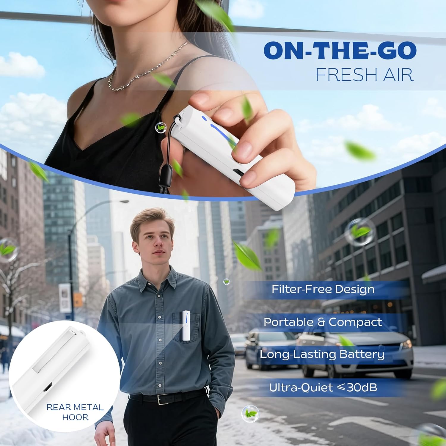 Wearable Mini Air Purifier – F6I Portable Personal Negative Ion Air Ionizer Helps Reduce Pollen, Dust & Odors, USB Rechargeable, Silent, Filter-Free for Home, Office or Travel, White