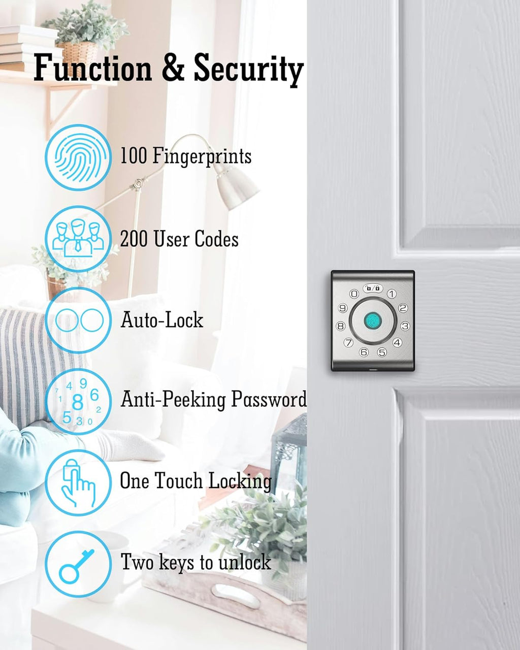 LELOUPFIDELE Smart Lock – Keyless Entry Door Lock with Keypad Deadbolt, Fingerprint & Anti-Peek Code, Compact Design, Auto-Lock, Easy Install for Home//Office (Satin Nickel)