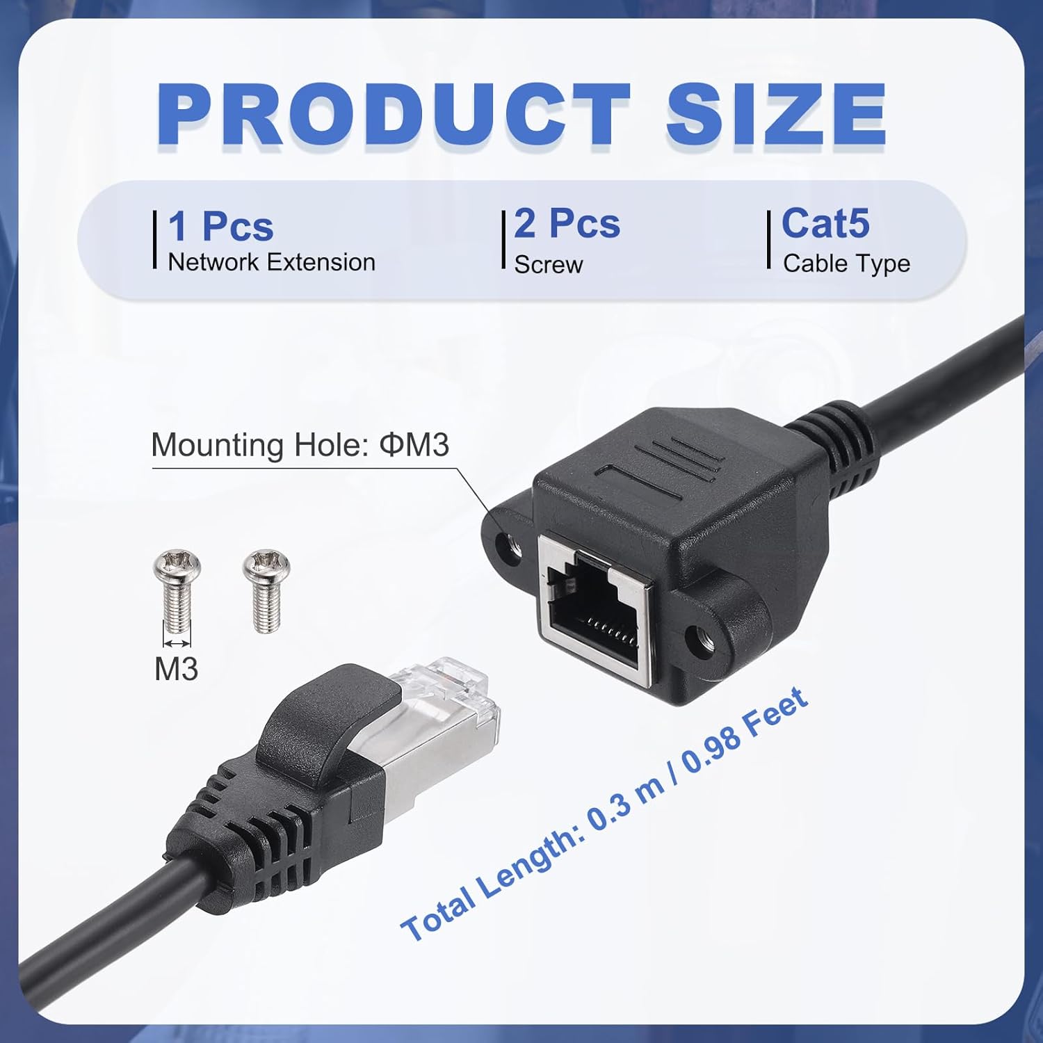 MECCANIXITY Cat5 Ethernet Extension Cable, 1Ft RJ45 Male to Female Screw Panel Mount Ethernet Cable Extender with 2pcs Screw for Router Modem PC Laptop Smart TV Printer