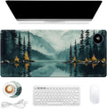 Heated Mouse Pad 31.5x13 in 3-Temp Fast Heating Desk Mat with Auto Timer Warmer for Hands Wrist Pain Relief Waterproof Keyboard Mat for Office, Gaming, Home, Forest Reflections
