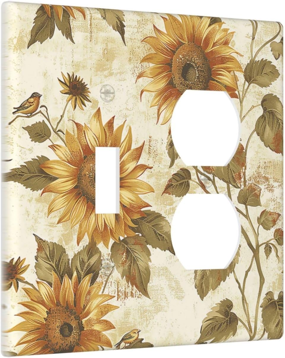 Wallplates Rustic Sunflower Floral Pattern 1 Toggle 1 Duplex Switch Plate Electrical GFCI Faceplate Decorative Light Switch Covers for Bedroom Cabin Decor