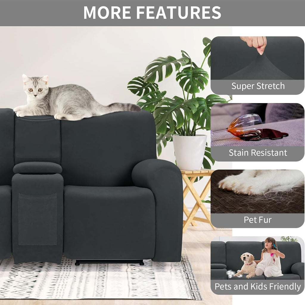 Easy-Going 100% Waterproof Recliner Console Cover, Stretch Middle Console Couch Covers for Reclining Sofas, Sectional L-Shape Furniture Protector for Kids & Pets, 1 Console Cover, Dark Gray