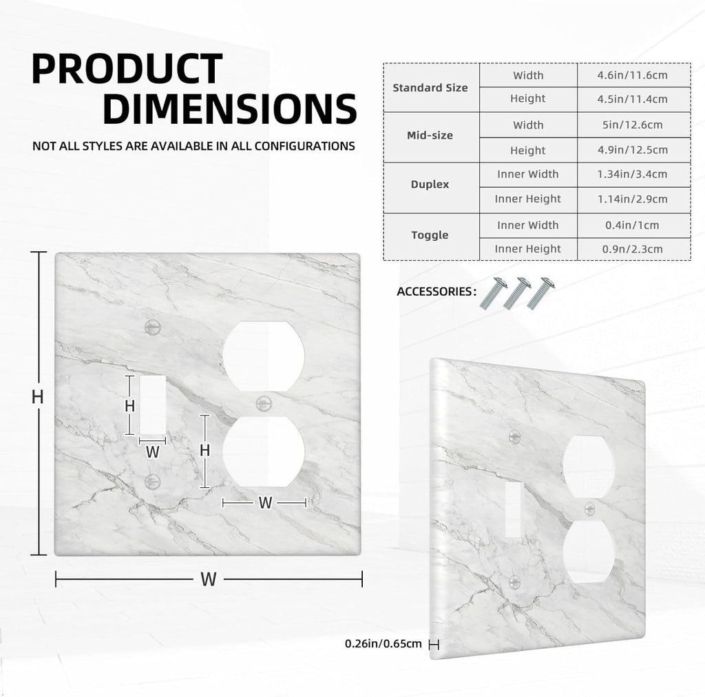 Wallplates Marble Granite White And Grey 1 Toggle 1 Duplex Switch Plate Electrical GFCI Faceplate Decorative Light Switch Covers for Home Bedroom Decor