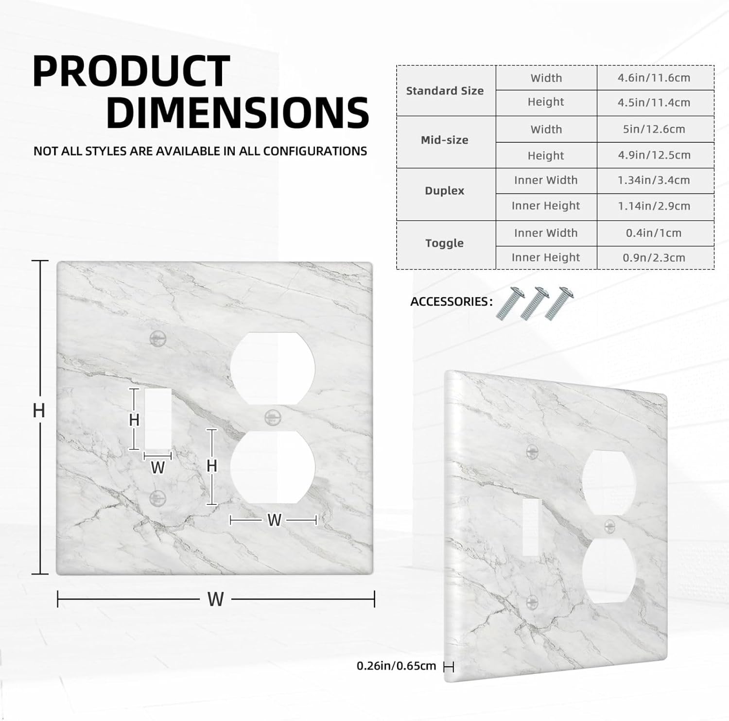 Wallplates Marble Granite White And Grey 1 Toggle 1 Duplex Switch Plate Electrical GFCI Faceplate Decorative Light Switch Covers for Home Bedroom Decor