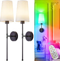 Depuley Battery Operated Wall Sconce: 27" Set of 2 Wireless Wall Lights with Remote for Bedroom - Rechargeable 15 Colors Black Wall Lamp for Living Room Hallway Decor