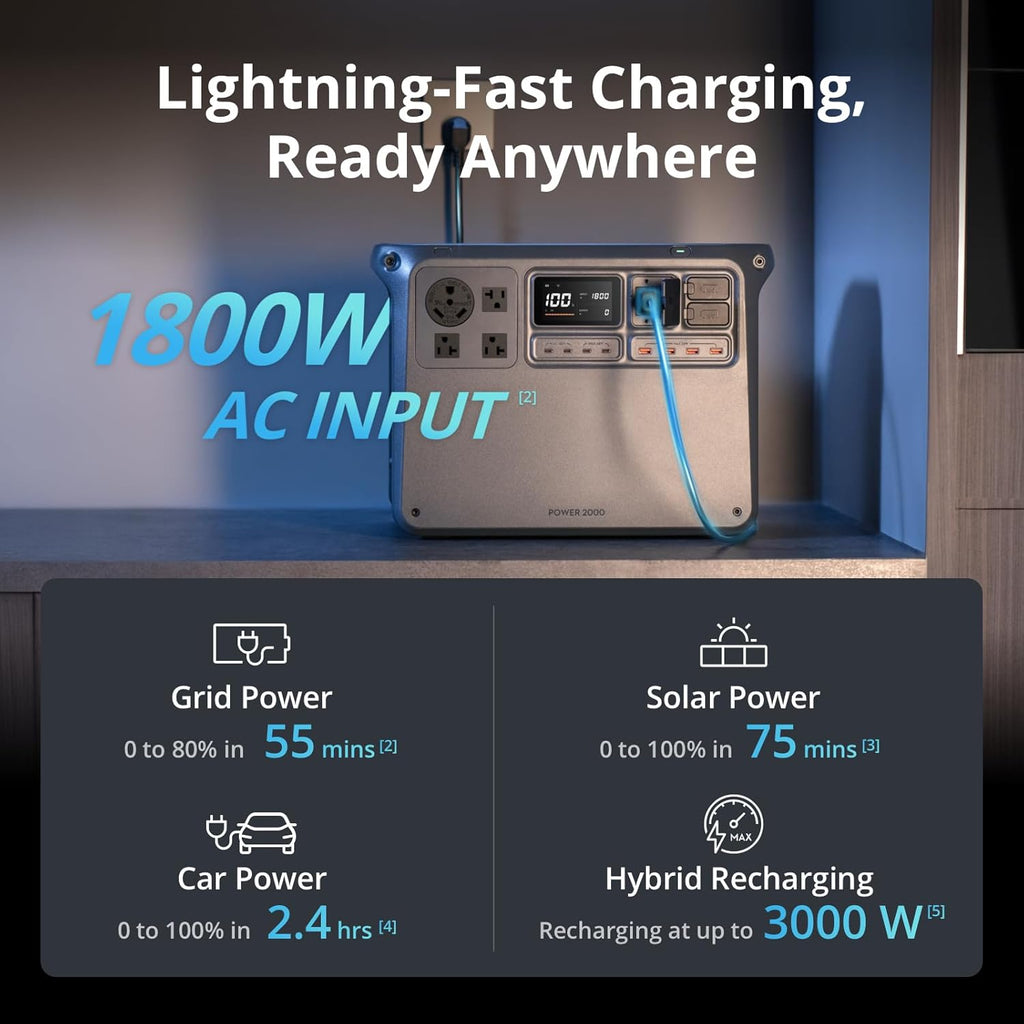 DJI Power 2000 Portable Power Station, Expansion Battery, 2048Wh LFP Battery, 3000W Stable Output, Expandable to 22,528Wh, Home Backup, RV, Off-Grid, Outdoor, Easy Transport