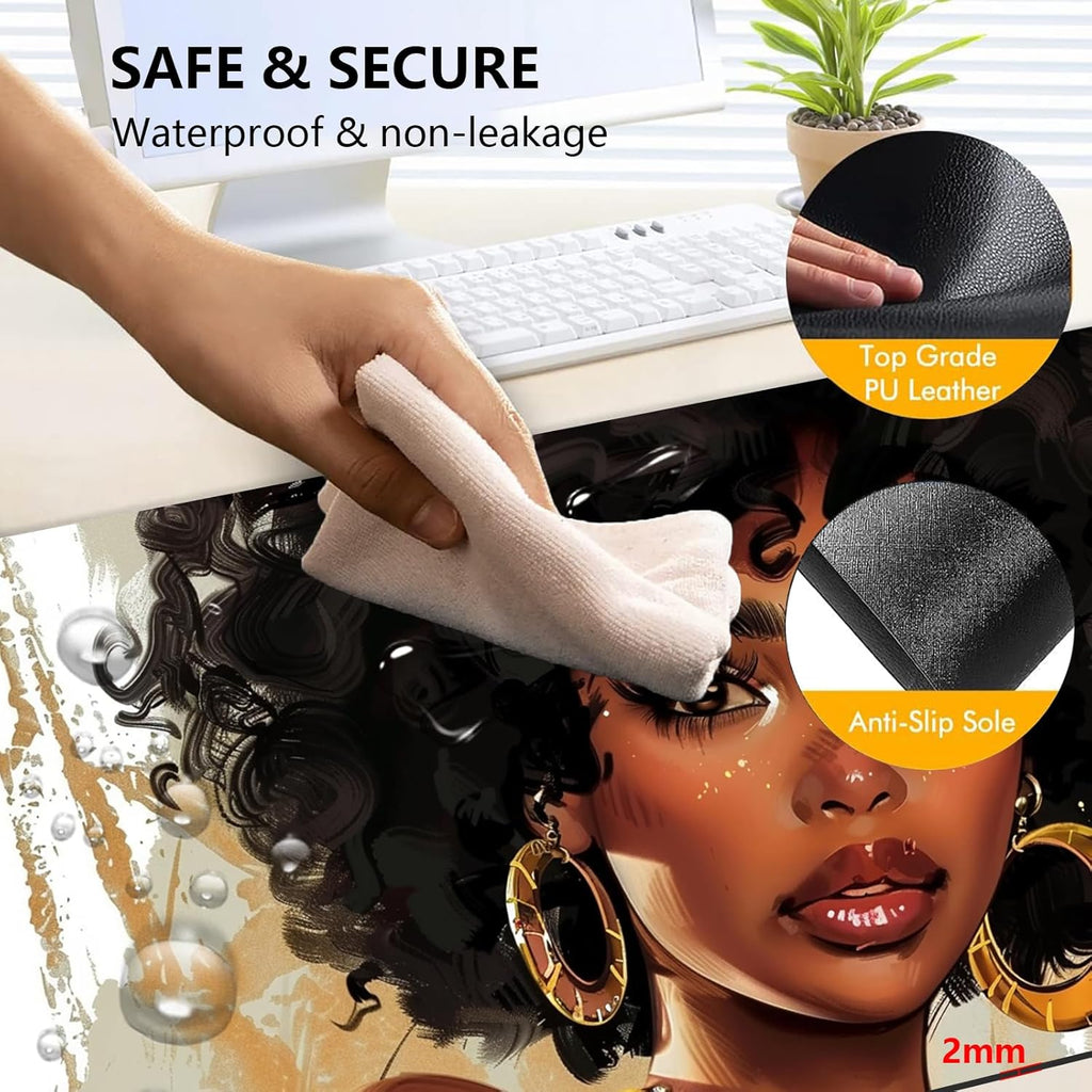 Heated Mouse Pad with 3 Levels Heated & 3 Hours Auto Shut-Off Mouse Pad for Warming Hands in Office Home, 23.6" x 14.2"Large Safe Desk Mat Hand Warmer，Girl with Short Hair