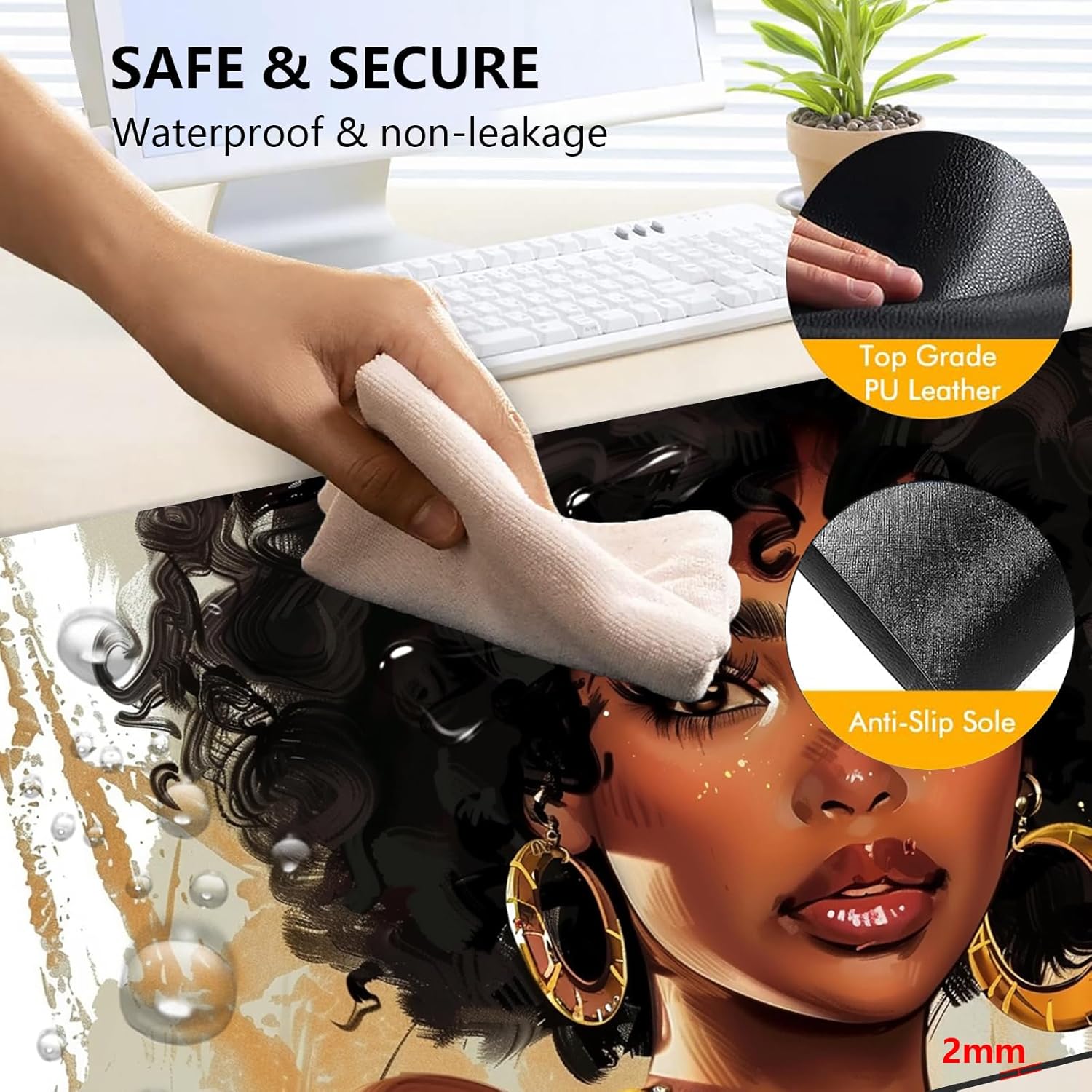 Heated Mouse Pad with 3 Levels Heated & 3 Hours Auto Shut-Off Mouse Pad for Warming Hands in Office Home, 31.5" x 13"Large Safe Desk Mat Hand Warmer，Girl with Short Hair