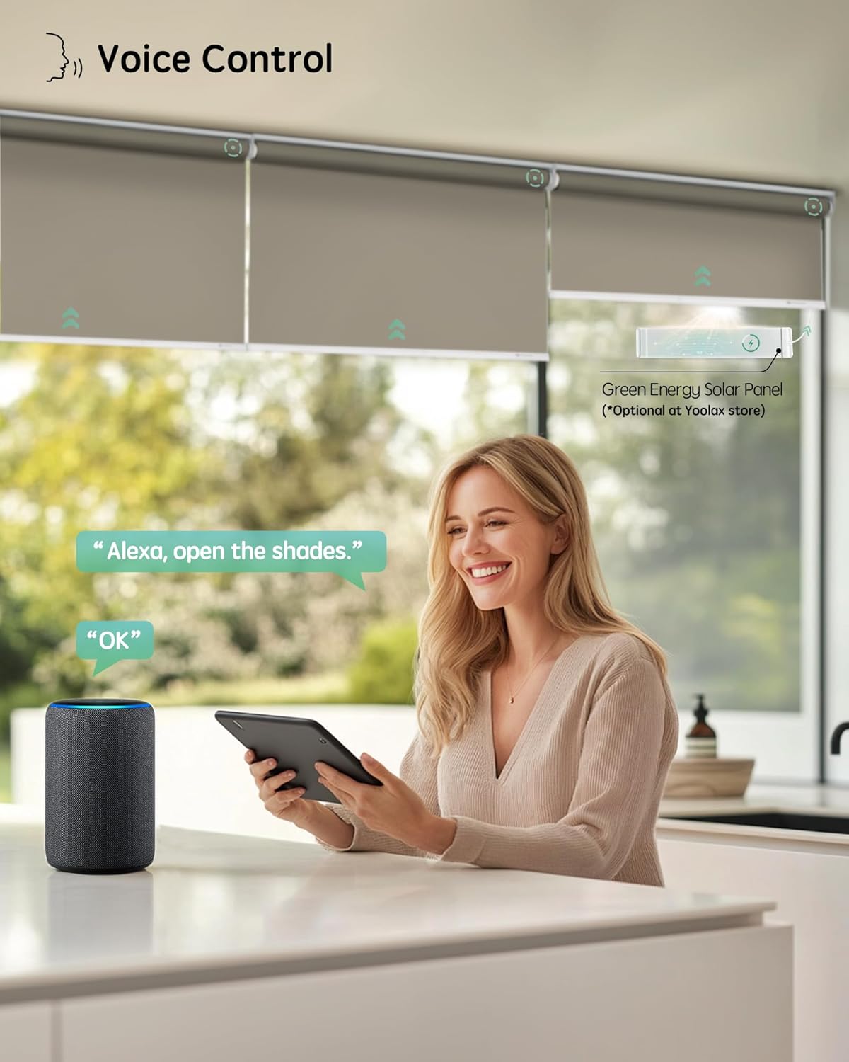 Yoolax Motorized Blinds with Remote, Blackout Smart Blinds for Windows Motorized Waterproof Roller Shades, Automatic Window Shades Work with Alexa Custom Size (Blackout-Vinyl Light Coffee)