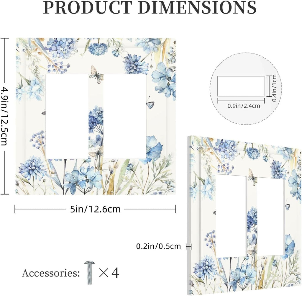 Decorative Outlet Covers Blue Floral Hydrangea Plants 2 Gang Double GFCI Rocker Electrical Wall Panels Light Switch Cover Plate for Bedroom Home Decor