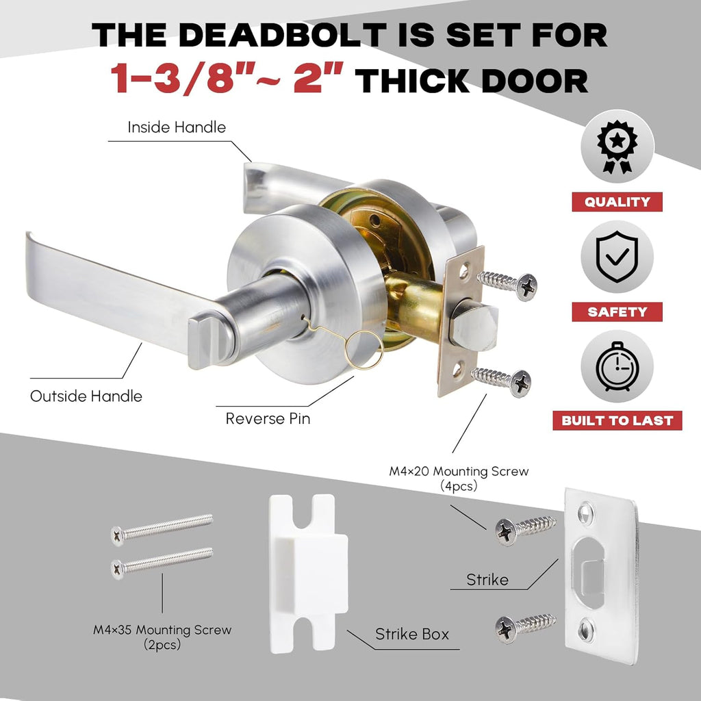 Tandefio 1 Set Vacant Occupied Bathroom Lock, Commercial Door Handle with in-use or Vacancy Occupied Deadbolt, Privacy Indicator Restroom Handle Lock for Restrooms, Satin Chrome (63.5 mm,Silver)