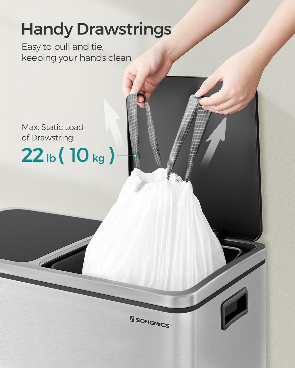 SONGMICS Trash Bags for 8-Gallon (30 L) Trash Cans, Drawstring Kitchen Garbage Bags, Pre-Separated, Liner Code 30A, 4 Rolls, 180 Count, White UKRB030A04