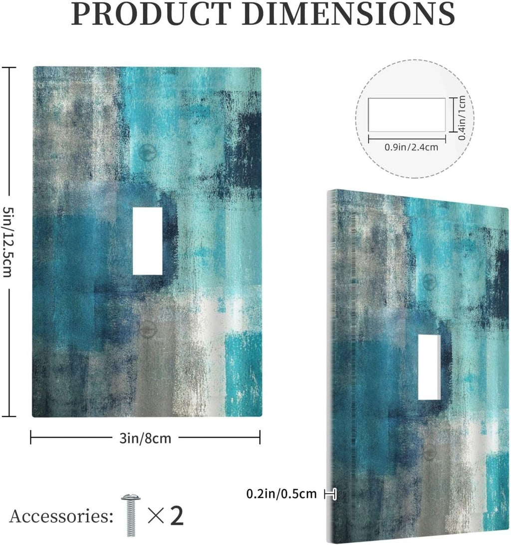 Decorative Light Switch Cover Teal Blue Modern Geometric Abstract Turquoise Green 1 Gang Single Toggle Device Electrical Faceplate Switchplates Decorator Outlet Wall Plate for living Room Bedroom