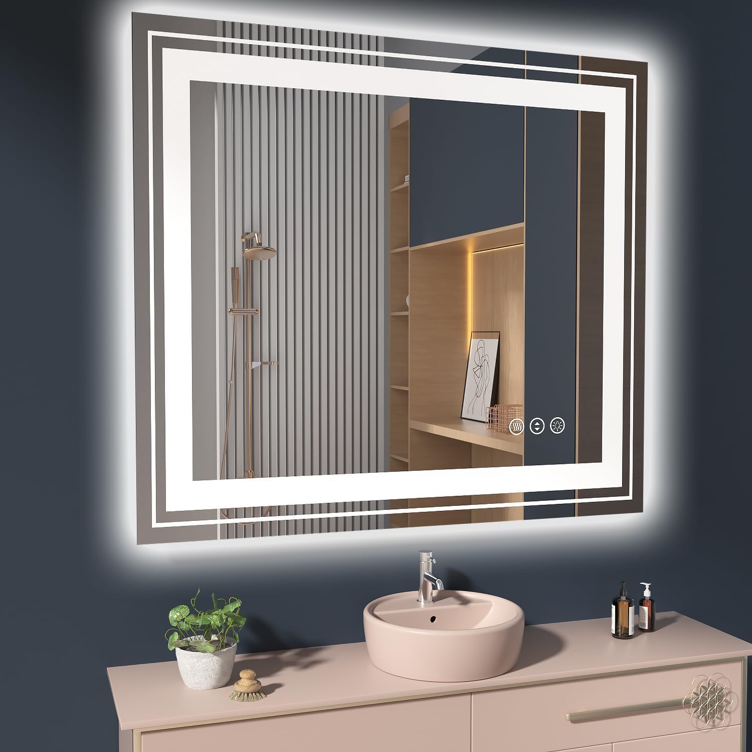LED Bathroom Mirror, 40"X36" with Front and Backlit, Anti-Fog, Bathroom Vanity Mirror for Wall, Memory Function, Stepless Dimmable, Tempered Glass (Horizontal/Vertical)