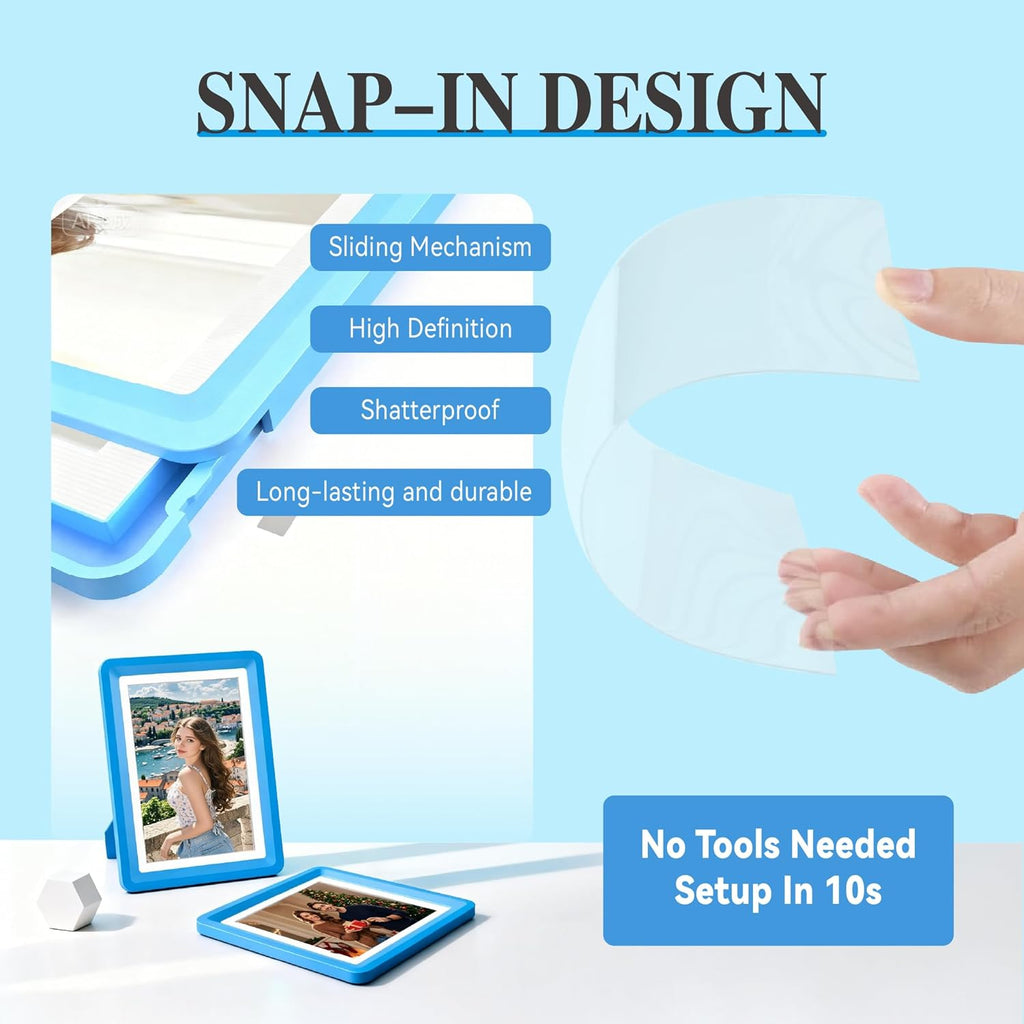 Blue 5x7 Picture Frame with Acrylic Front, ABS Frame for 5x7 or 4x6 Photos, Shatterproof UV-Resistant Tabletop Photo Frame, Vertical/Horizontal Display for Home Décor