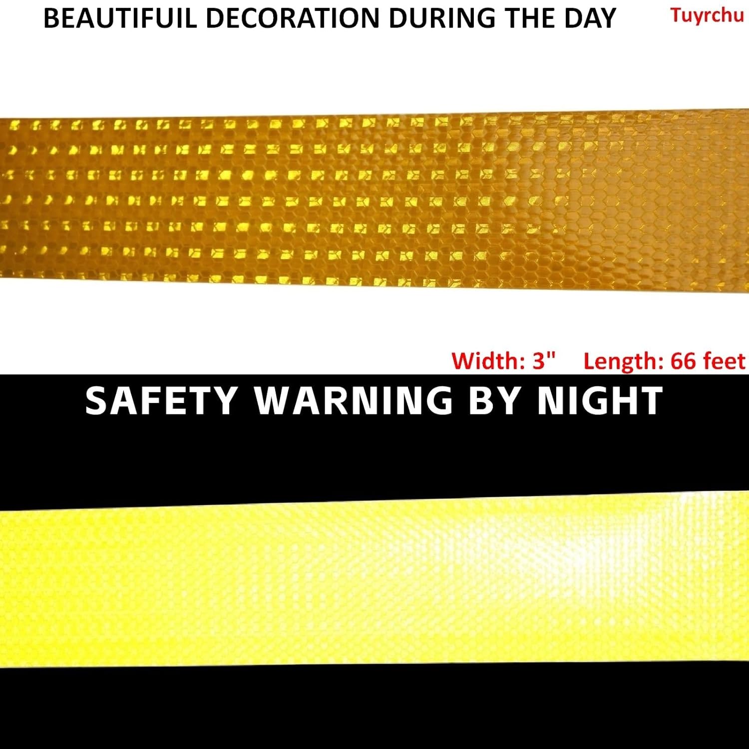 Reflective Tape Yellow 3 inch, Outdoor Waterproof High Visibility Warning Industrial Marking Tape, Safety Stickers (68 feet)