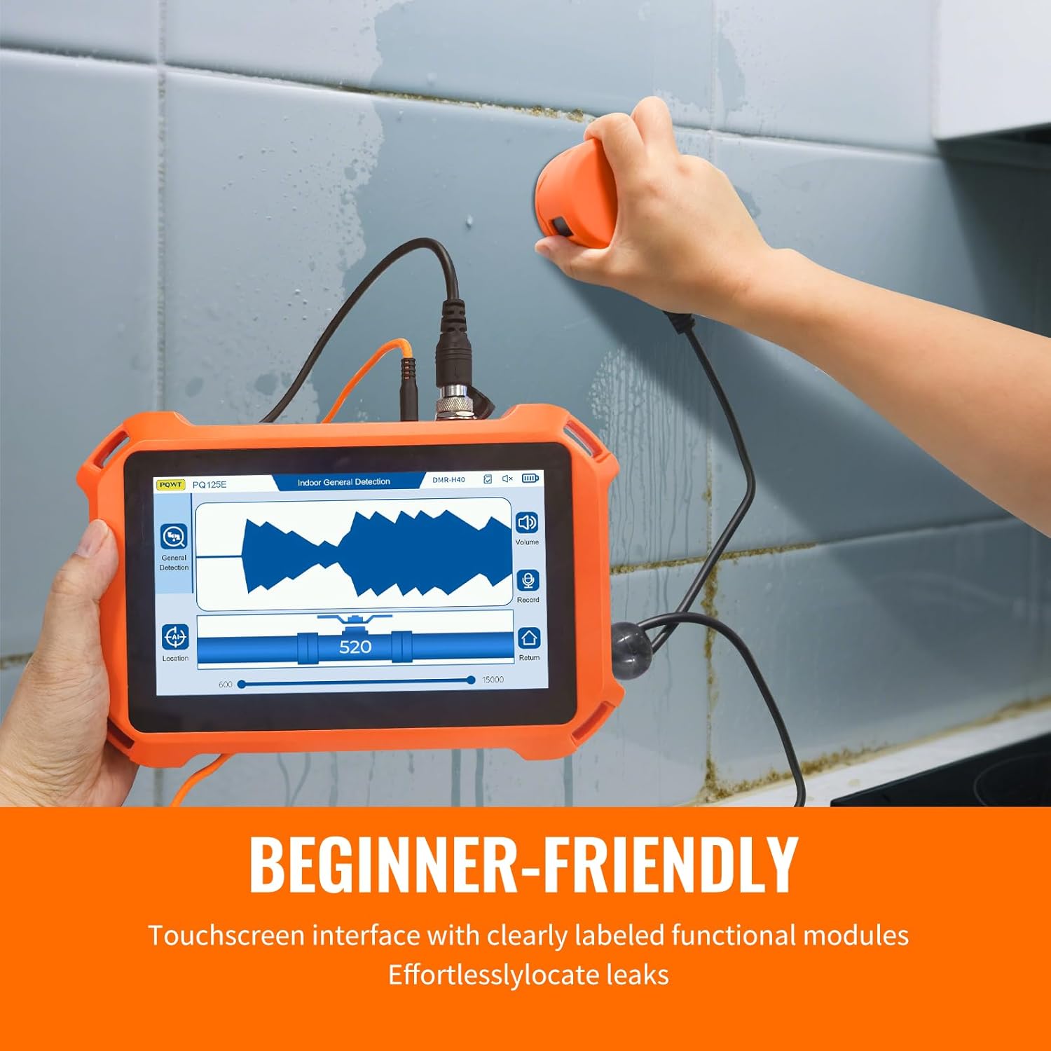 PQWT Underground Water Leak Detectors for Home PQ125A Wall Pipe Water Leakage Detection with Touchscreen Earphone and Carrying Case Multi Sensor Acoustic Pipeline Sound Intensifier