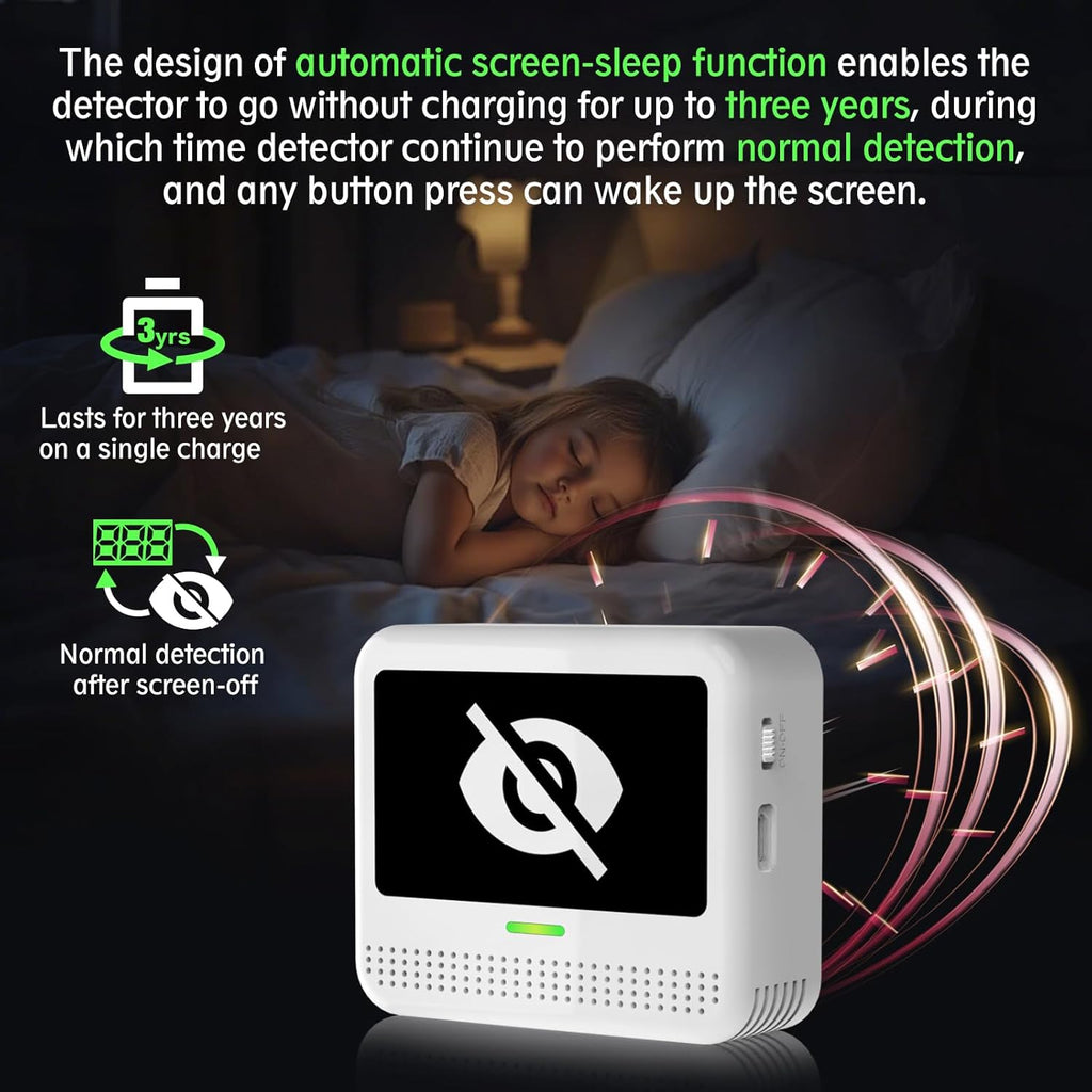 Digital Radon Detector - User-Friendly Desktop Device with HD LCD Display, 2-3 Years of Battery Life on 6-Hour Charge, 10-Year Sensor Lifespan, Perfect for Accurate Home and Office pCi/L Reading