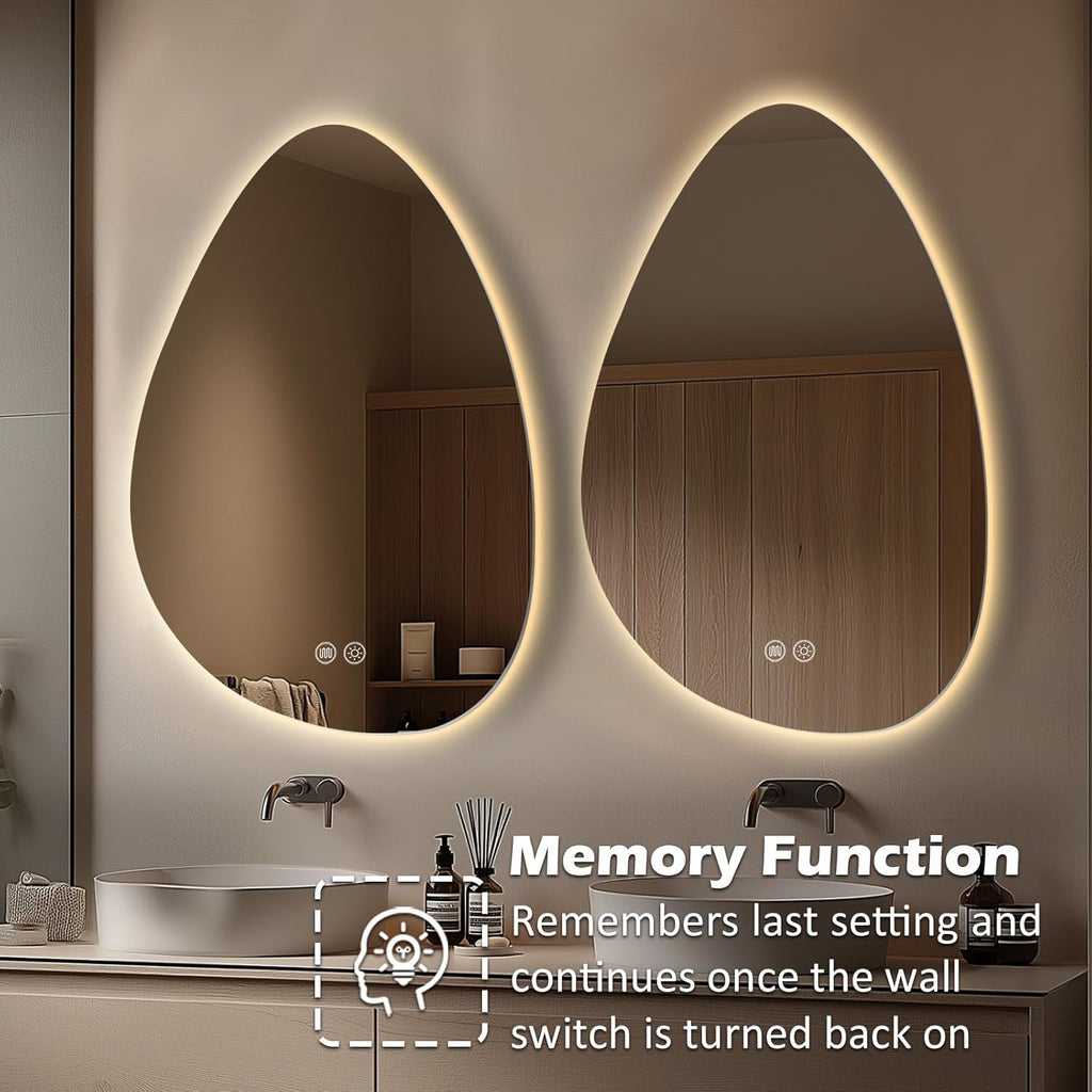 LED Light Bathroom Mirror 24x32, Stepless Dimmable Irregular LED Mirror with 3 Colors, Anti-Fog, Memory, Al-Alloy Lampshade, Frameless Makeup Mirror for Bathroom (Horizontal/Vertical)
