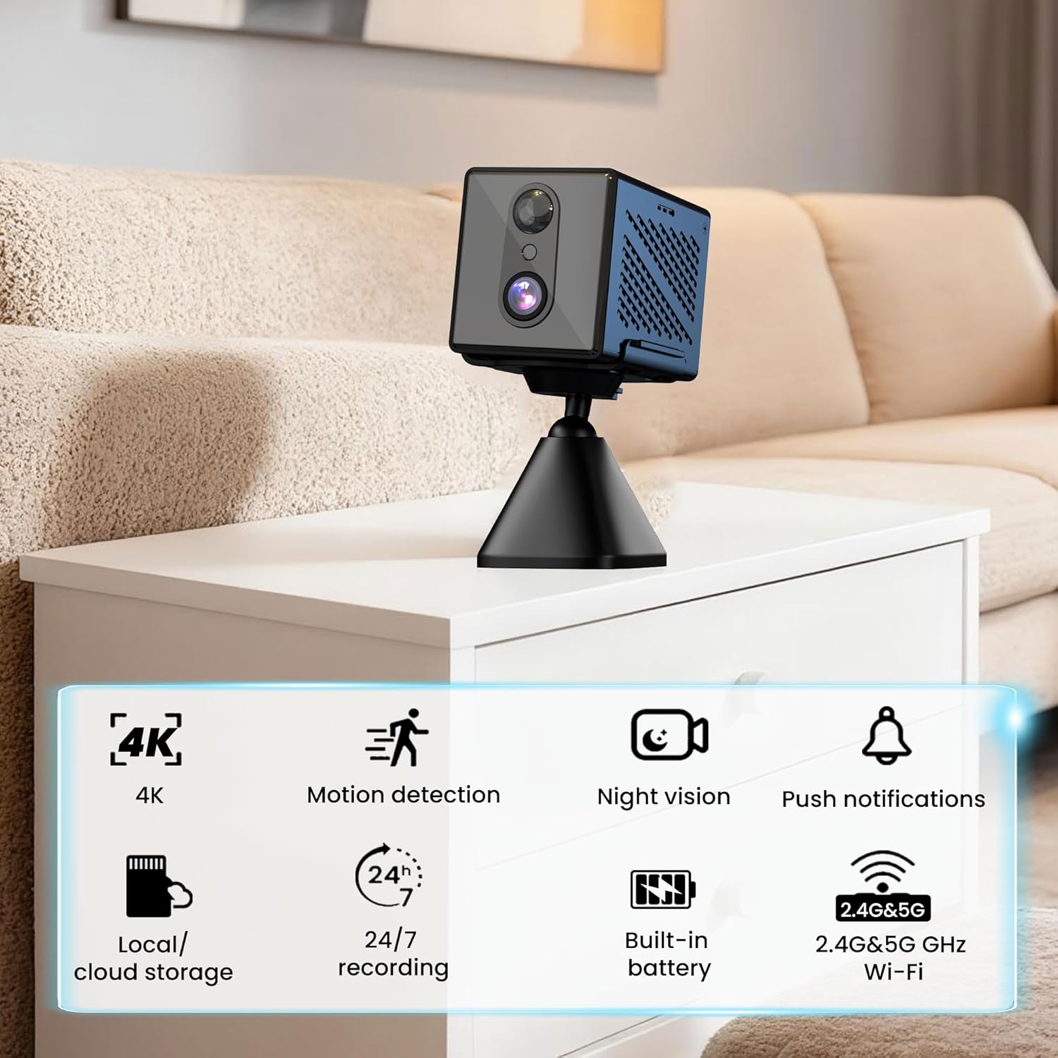 javiscam 4K Security Camera with 64GB SD Card, Battery Powered Security Cam, 100-Day Standby, AI Human Detection, Night Vision, Real-Time Alert, Baby Monitor, Pet Cam for Home or Office