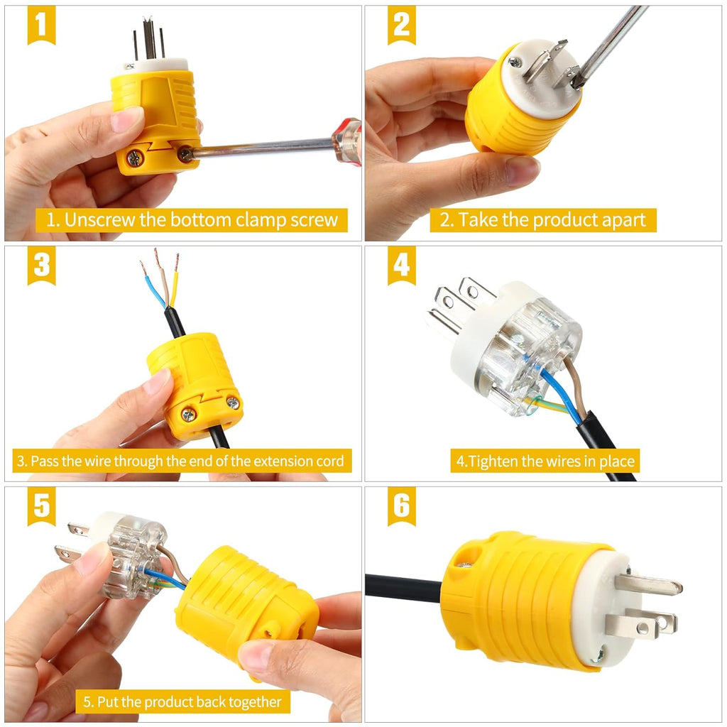 Sherr 16 Pcs Extension Cord Ends 15A 125V 2 Pole 3 Wire Heavy Duty Replacement Male Plug Female Connector Set 5-15P 5-15R Straight Blade Plug Grounding Type/ETL Listed (Male)