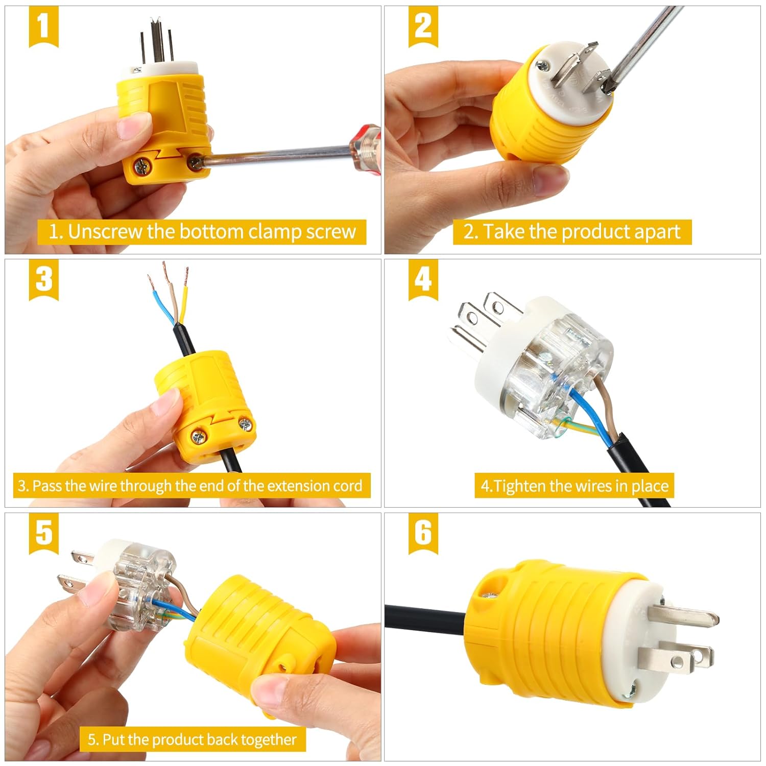 Sherr 16 Pcs Extension Cord Ends 15A 125V 2 Pole 3 Wire Heavy Duty Replacement Male Plug Female Connector Set 5-15P 5-15R Straight Blade Plug Grounding Type/ETL Listed (Male)
