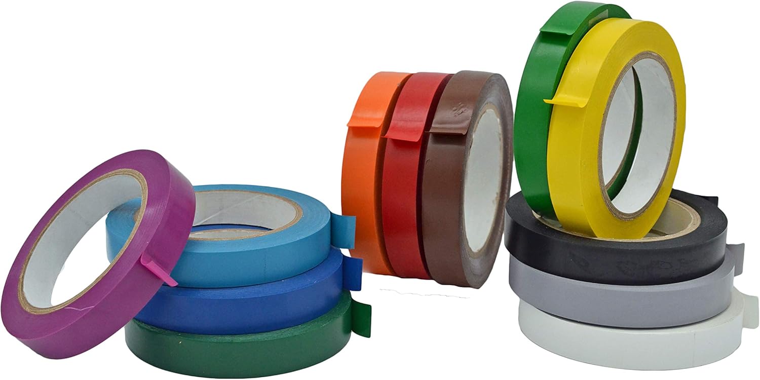 MAT Vinyl Marking Tape Rainbow Pack - 3/4 inch x 36 yds. 12-Rolls Assorted Colors - for Safety Floor Marking (School Gym, Restaurants, Warehouse), Dance Floor Splicing, Pinstriping Cars & Boats