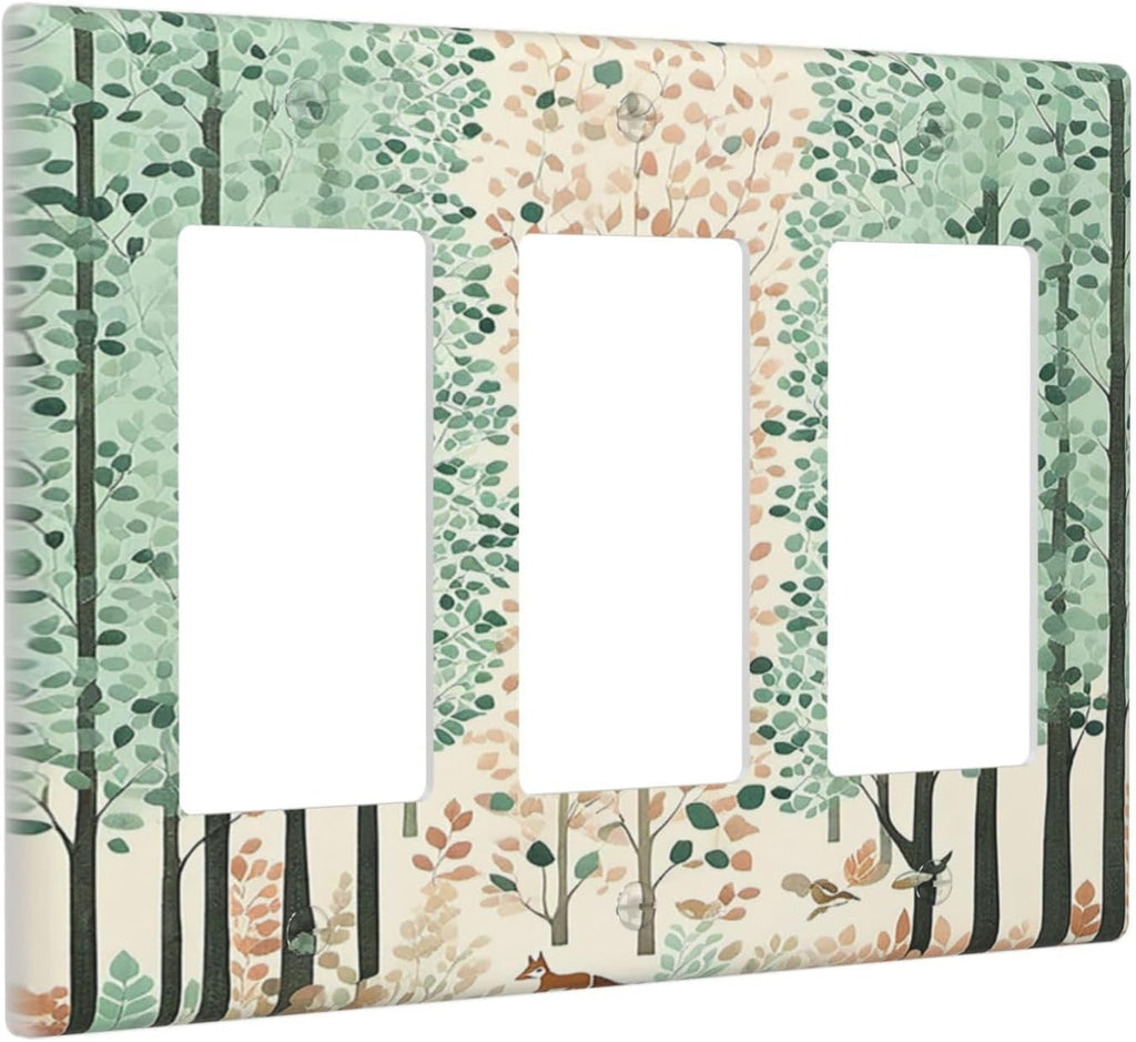 Boho Wildflower Forest Woodland Animals Light Switch Covers 3 Gang Rocker Decorative Triple Outlet Wall Plate Cover Electrical GFCI Switchplate for Bedroom Bathroom Decor