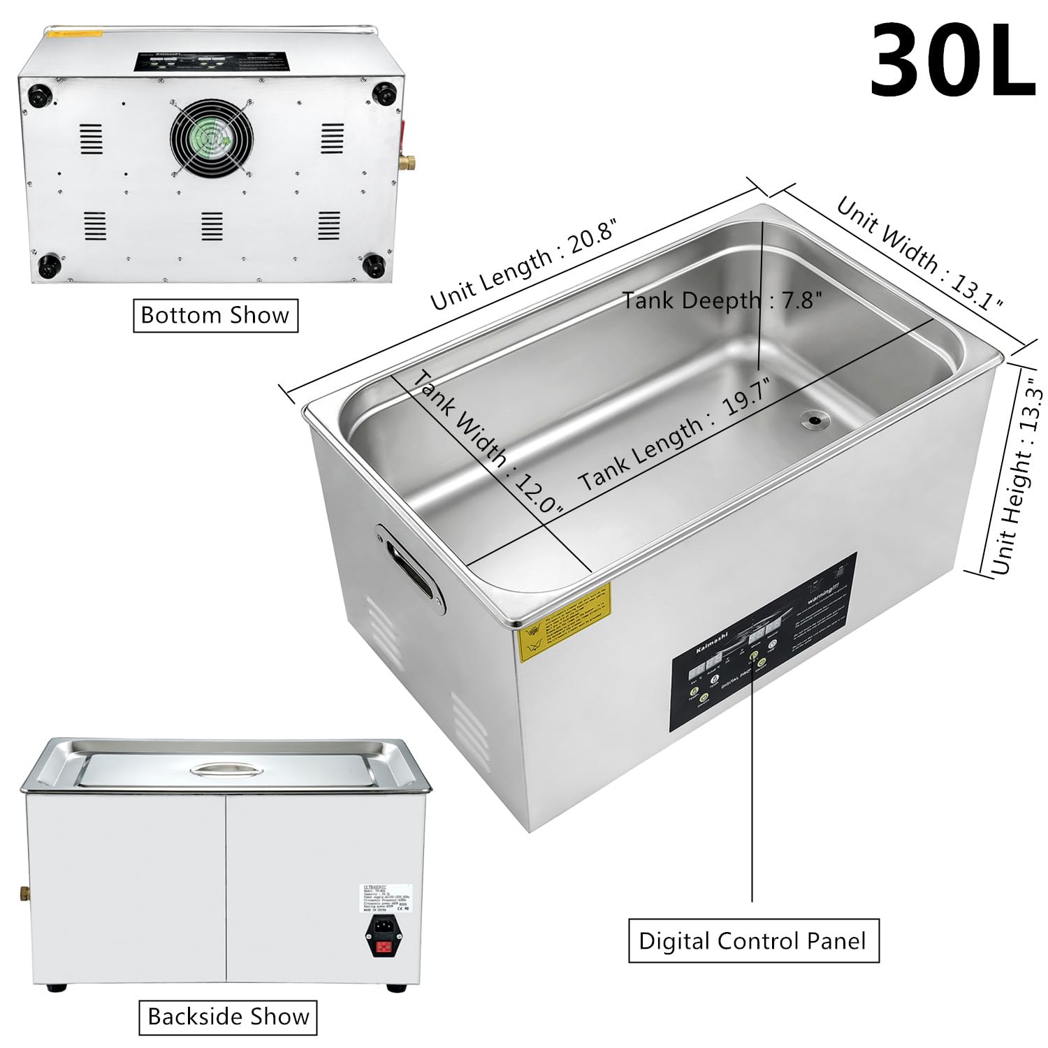 30L Ultrasonic Cleaning Machine with Digital Timer & Heater, Stainless Steel Sonic Parts Cleaner for Carburetor, Auto Tools Cleaning.